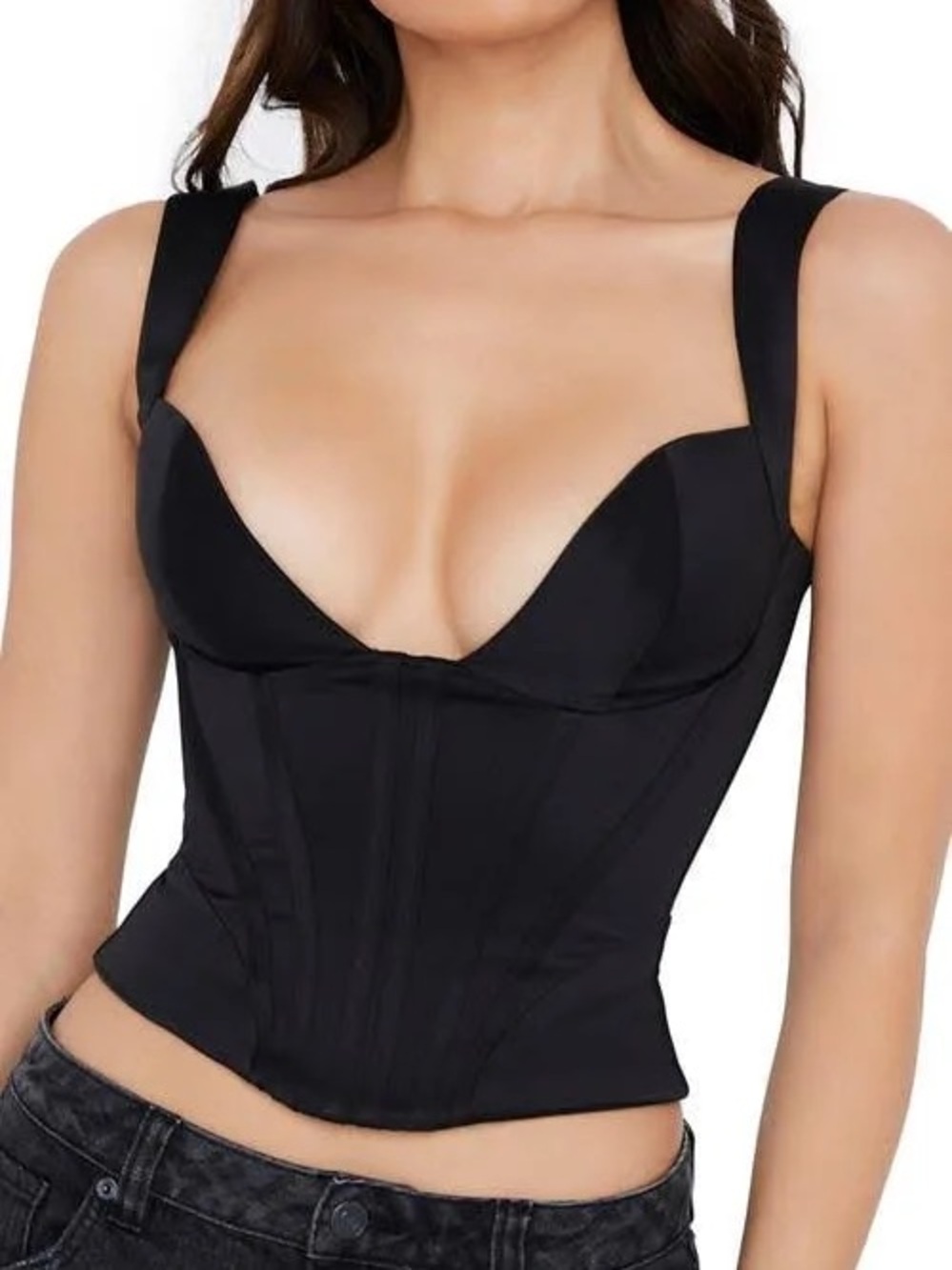 NWT House of CB Duchess Satin Liberty Black Corset Top